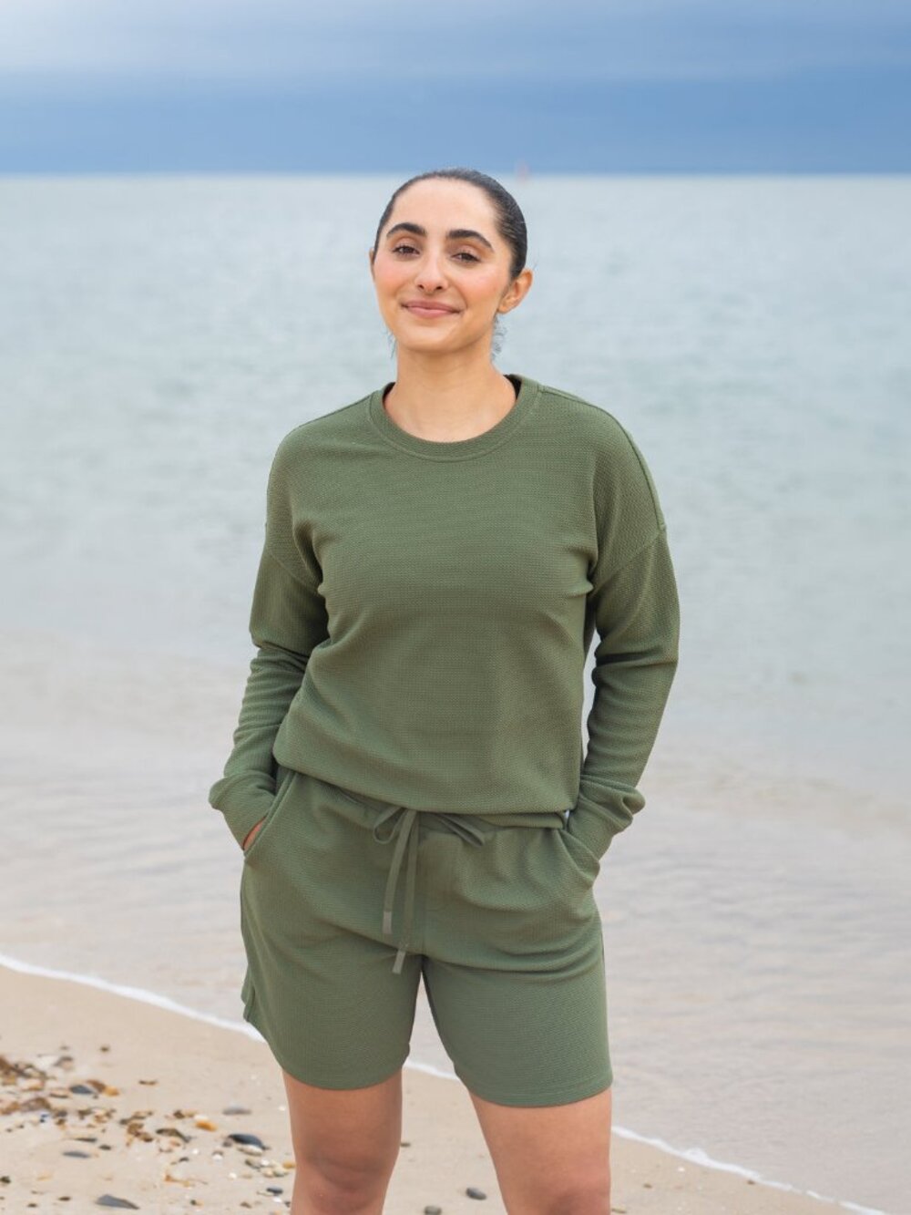 SOYBU Humble Pullover Yoga Top LS Waffle Knit Activewear Shirt Thyme Green S NWT
